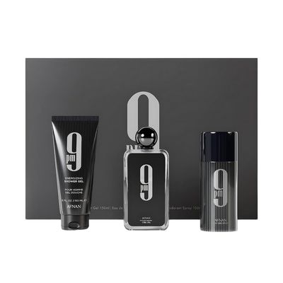Afnan 9 Pm Erkekler için 3 adet, (3.4 oz Eau De Parfum Spray + 5.0 oz Duş Jeli + 5.0 oz Parfüm Deodorant)